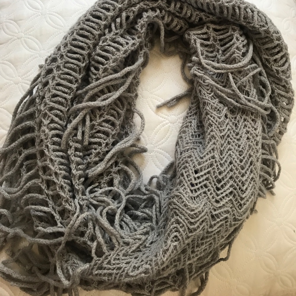 Gray Fringe Infinity Scarf